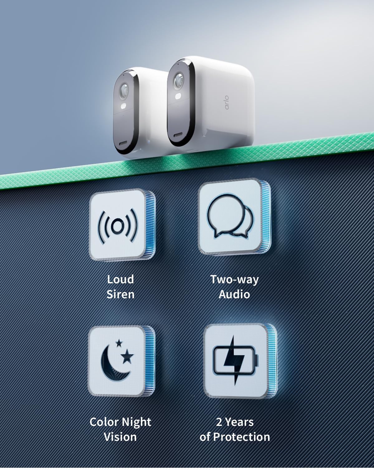 Arlo Essential 2 HD XL Video Security Camera Outdoor Wireless, XL Battery Operated Home Camera With Colour Night Vision, Light, Siren, 2 Way Audio & WiFi, Arlo Secure Free Trial, 2 Cameras, White