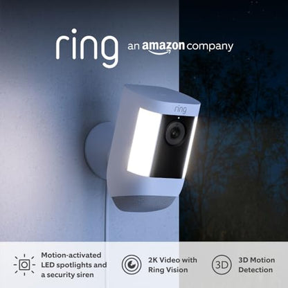 Ring Spotlight Cam Pro Wired | Outdoor Security Camera 2K Video with Ring Vision, 3D Motion Detection, Bird's-Eye View, LED Spotlights, alternative to CCTV | 30-day free trial of Ring Home