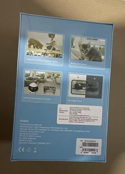 Enabot EBO SE FamilyBot,Pet Camera Home Security Camera,Movable Indoor WiFi Cam,2 Way Talk,Night Vision,1080P Video, Self Charging Rechargeable Wireless Camera for Pet/Elderly