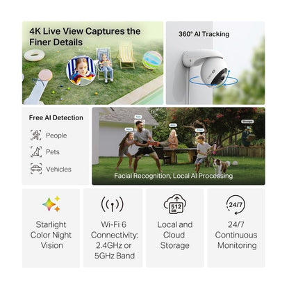 Tapo C560WS 4K 8MP Security Camera Outdoor, Outdoor Camera,Local Facial Recognise,Starlight Colour Night,CCTV Camera,IP66,360°AI Detection,WiFi 6,Flexible Storage,Google Home/Alexa,No Monthly fee