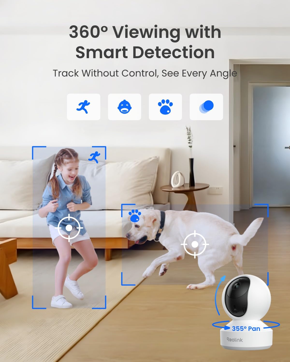 Reolink Indoor Camera 5MP, Baby Monitor, Pan Tilt Pet Camera, Person/Pet Tracking, Baby Crying Detection, 2.4/5GHz WiFi Home Security Camera with APP, 2-Way Audio, E1 Pro (Pack of 2)
