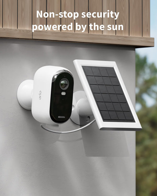 Arlo Essential 2 HD Video Security Camera Outdoor Wireless & 2 Solar Panels, Battery Operated, Colour Night Vision, Light, Siren, 2 Way Audio & WiFi, Arlo Secure Free Trial, 2 Cameras, White
