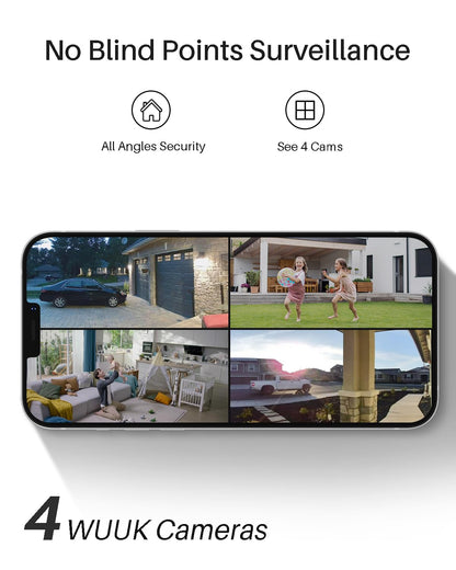 WUUK 2K Wireless Outdoor Security Camera, 32GB Local Storage Base Station, No Monthly Fee, Battery Operated Camera, Night Vision, Home Security Camera System, Compatible with Alexa & Google