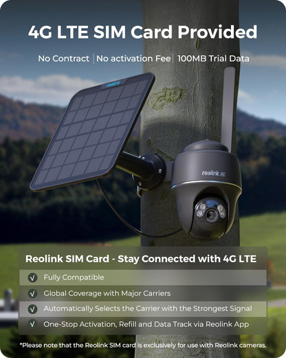 Reolink 4K/8MP 4G Camera, Solar-powered Security Camera Outdoor with Colour Night Vision, No WiFi Security Camera, Pet/Person/Vehicle Detection, Outdoor Camera Wireless, Go PT Ultra-G + Solar Panel