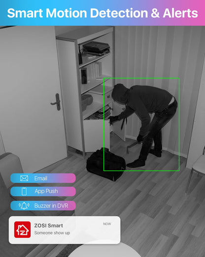 ZOSI 8CH CCTV Camera System with AI Human Vehicle Detection, 5MP Lite DVR and 8x 1080p 1920TVL Security Cameras Outdoor Indoor, Email Alert, Smart Playback, 80ft IR-Night Vision, 1TB Hard Drive