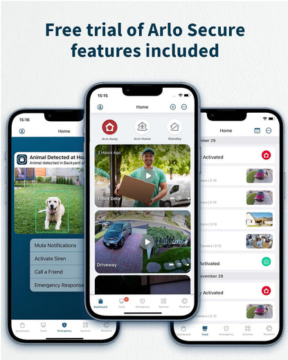 Arlo Essential 2 HD XL Video Security Camera Outdoor Wireless, XL Battery Operated Home Camera With Colour Night Vision, Light, Siren, 2 Way Audio & WiFi, Arlo Secure Free Trial, 2 Cameras, White